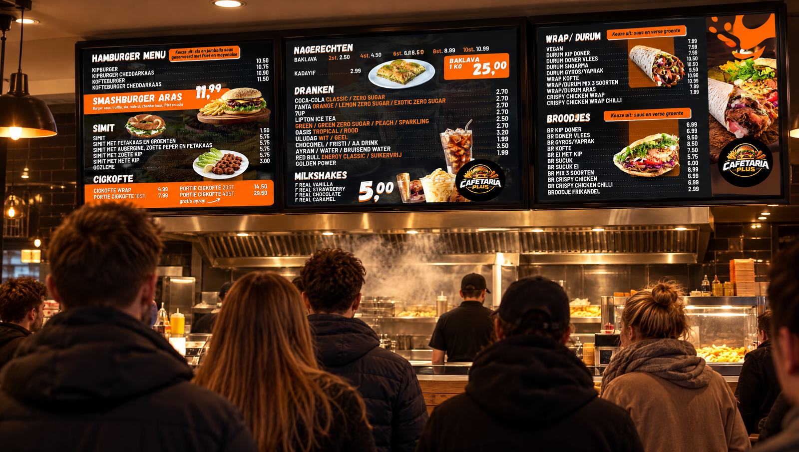 Menubord in een cafetaria 's avonds